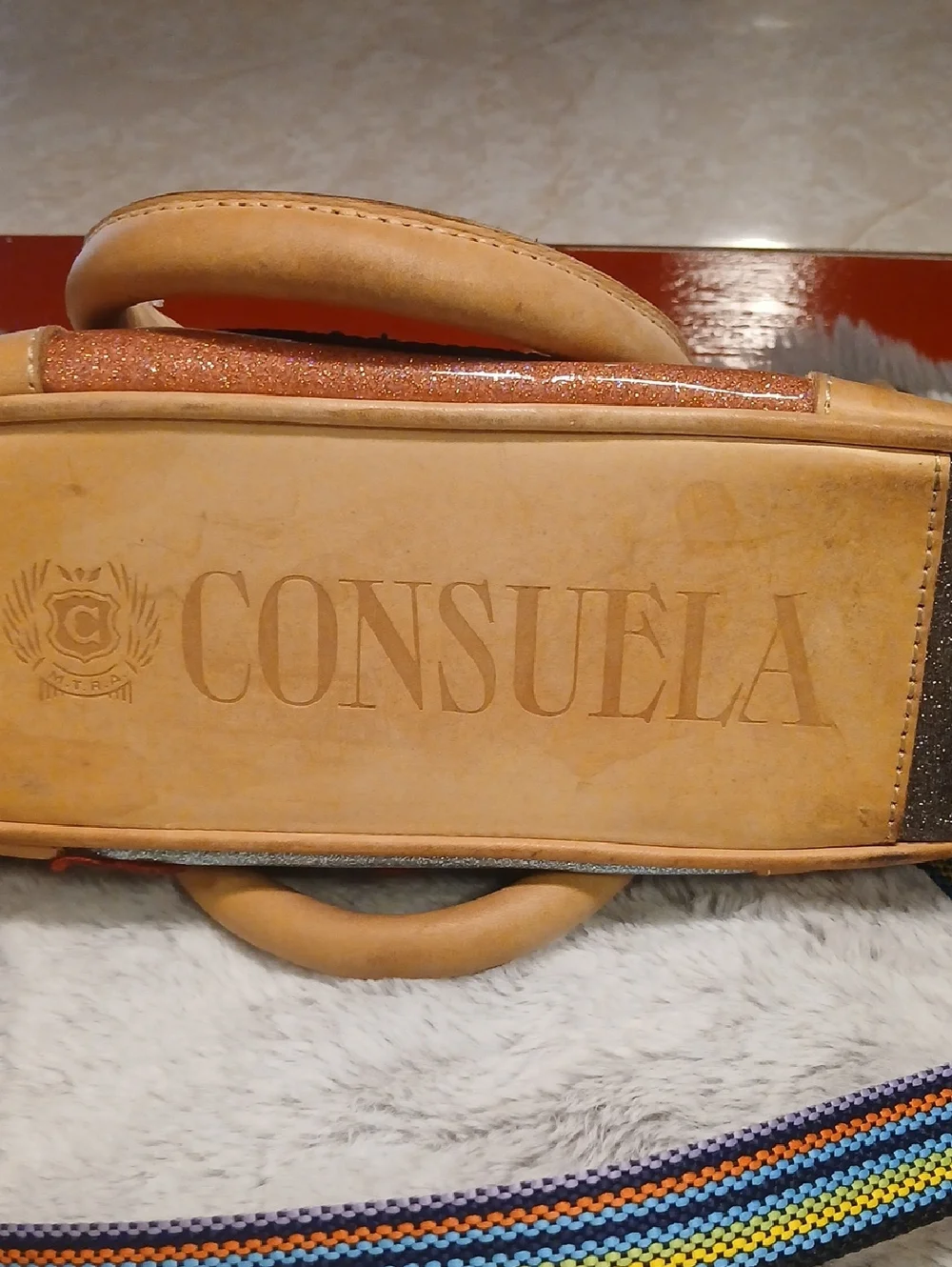 Consuela Teal Multi Parrot Embroidered Crossbody Bag with Orange Wrist 6thlet